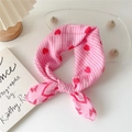 Pink and white striped cotton-linen scarf featuring red hearts and butterfly patterns - Striped Heart Butterfly Pink