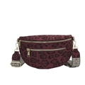Burgundy leopard print crossbody bag with velvet texture and woven shoulder strap - Red