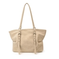 Grand sac cabas chic en cuir PU beige avec boucles argentées et anses longues - Blanc Cassé