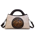 Sac à main en cuir gaufré blanc cassé avec motif chinois et poignées marron chic - Blanc Cassé
