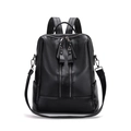 Versatile black pebbled leather backpack with double zippers and adjustable straps - Black