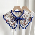 Retro floral decorative false collar with blue silk ribbon for women's outfits - 10F Butterfly Collar - Cloud Sea Flower