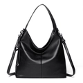 Minimalist black pebble leather Hobo shoulder bag featuring a silver heart charm - Black