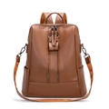 Brown soft leather backpack for women with dual zippers and multi-functional straps - Brown