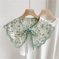 Floral print detachable shawl collar in light green with a front bow tie design - 11F Butterfly Collar - Scribbled Leaf