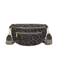 Gray leopard print crossbody chest bag with decorative woven strap and gold zippers - Gray
