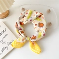 LUCKY pattern cotton linen square scarf with yellow polka dot border and cartoon stars - Smile Heart Yellow