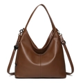 Large dark brown hobo bag with pebble texture and black heart pendant charm - Brown