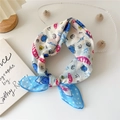 Blue and white polka dot cotton linen hair scarf with trendy lucky graffiti patterns - Smile Heart Blue