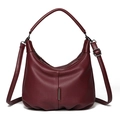 Burgundy litchi grain hobo shoulder bag with adjustable strap and pleated base detail - Burgundy
