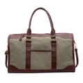 Grande borsa da viaggio in tela verde oliva con finiture in pelle marrone e tracolla - Verde