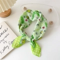 Light green cotton linen silk scarf featuring smiley face and LuckyTry pattern print - Smile Heart Green