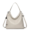 Chic cream white pebble leather hobo bag with adjustable strap and heart charm - Light Gray
