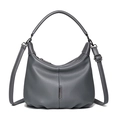 Dark grey hobo bag in lychee pattern leather with top handle and adjustable strap - Black