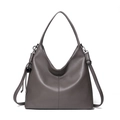Minimalist charcoal grey leather hobo bag with pebble texture and heart pendant - Dark Gray