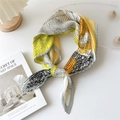 Artistic pleat silk scarf featuring yellow, grey, and white hand-drawn floral patterns - Flower Ranunculus Grey Border