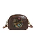 Vintage brown leather shell crossbody bag with retro elephant embossed decoration - Brown