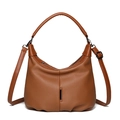 Brown lychee leather hobo handbag with adjustable shoulder strap and metal hardware - Brown