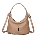 Khaki hobo handbag in lychee grain leather with gunmetal hardware and strap - Khaki