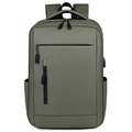 Olive green water-resistant nylon business laptop backpack with external USB port - Army Green