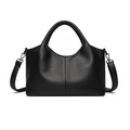 Classic black pebbled leather handbag with dual handles and adjustable shoulder strap - Black