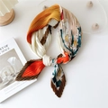Floral pleated neck scarf with orange and teal color blocking on a white background - Lily Print