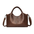 Chic dark brown faux leather handbag with dual handles and adjustable shoulder strap - Brown