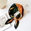Impressionist sunflower pattern pleated scarf in vibrant orange and green colors - Orange and Green Abstract