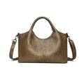 Dark brownish-green pebbled leather tote bag with top handles and a detachable strap - Green