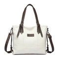 Sac fourre-tout bicolore en cuir crème et marron avec bandoulière amovible - Blanc Cassé