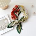 Pleated square scarf with orange floral print for professional styling and hair accessory - Sunflower Style