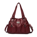 Retro burgundy shoulder bag with front zipper pockets and top handles in faux leather - Red