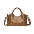 Retro brown tote bag with lychee texture and adjustable strap in vintage style - Khaki