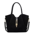 Vintage Eimertasche aus schwarzem Wildleder und Leder mit goldener Metallschnalle - Schwarz