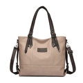 Sac cabas beige en similicuir avec anses marron et bandoulière réglable - Kaki