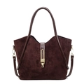 Vintage dunkelbraune Wildleder Handtasche mit goldenem Verschluss und Schulterriemen - Kaffeebraun