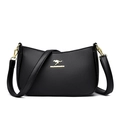 Elegant black lychee leather crossbody bag with golden kangaroo emblem on white background - Black