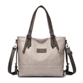 Grand sac cabas gris Allfancy avec anses marron contrastées et bandoulière réglable - Abricot