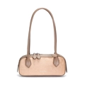 Retro minimalistische schoudertas van camel suède met dubbele rits en leren handvat - Khaki