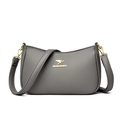 Elegant grey litchi grain leather shoulder bag for women with golden kangaroo logo detail - Gray