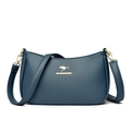 Navy blue crossbody bag in lychee pattern leather with golden kangaroo logo detail - Blue