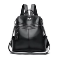 Zaino alla moda in pelle martellata nera con anelli metallici e spallacci larghi - Nero
