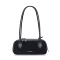 Borsa Boston minimalista in pelle scamosciata nera con finiture in pelle e doppia zip - Nero