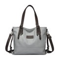 Minimalist grey lychee textured tote bag with dark brown straps and silver hardware - Blue