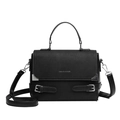 Sac à main classique en cuir noir mat avec boucle argentée et bandoulière amovible - Noir