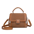 Vintage brown leather crossbody handbag with silver hardware and detachable strap - Brown