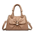 Brown bow-knot tote bag with golden metal buckle and adjustable shoulder strap - Khaki
