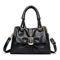 2025 stylish bow handbag with golden buckle and sleek black PU leather for women - Black