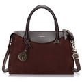 Sac Boston rétro marron foncé avec texture en daim et lettrage doré élégant - Brun Foncé