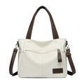Borsa tote grande color crema con manici marroni e tracolla regolabile per signora - Bianco Sporco